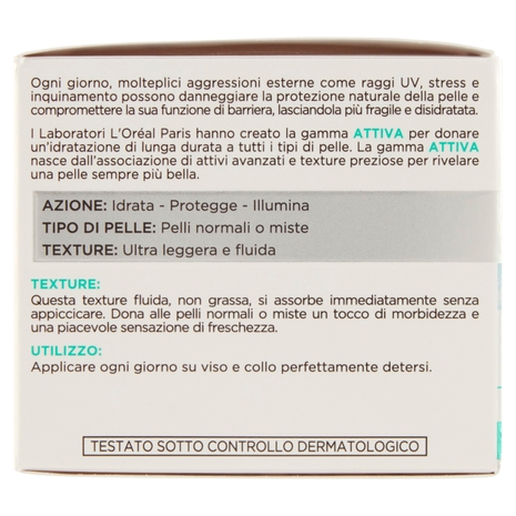 L'Oréal Paris Tripla Attiva Crema Idratante Viso, per Pelli Normali e Miste, 50 ml